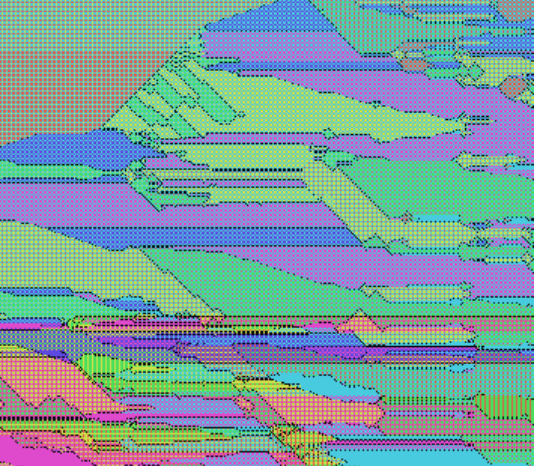Zoom: pastel layered ridges stacked like sediment strata or topographic contour lines.