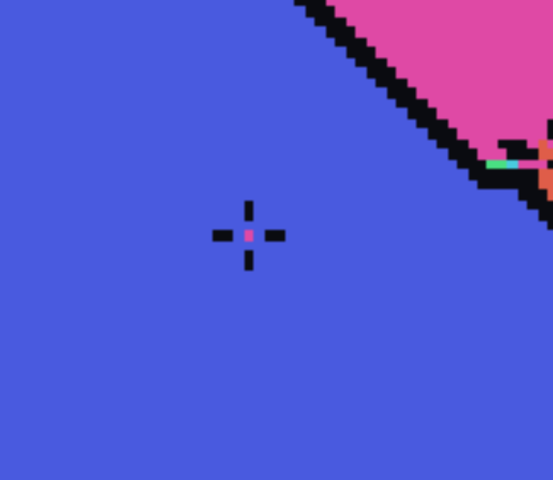 A small plus-shaped anomaly: four empty arms around a single stolen center cell, in a solid blue field.