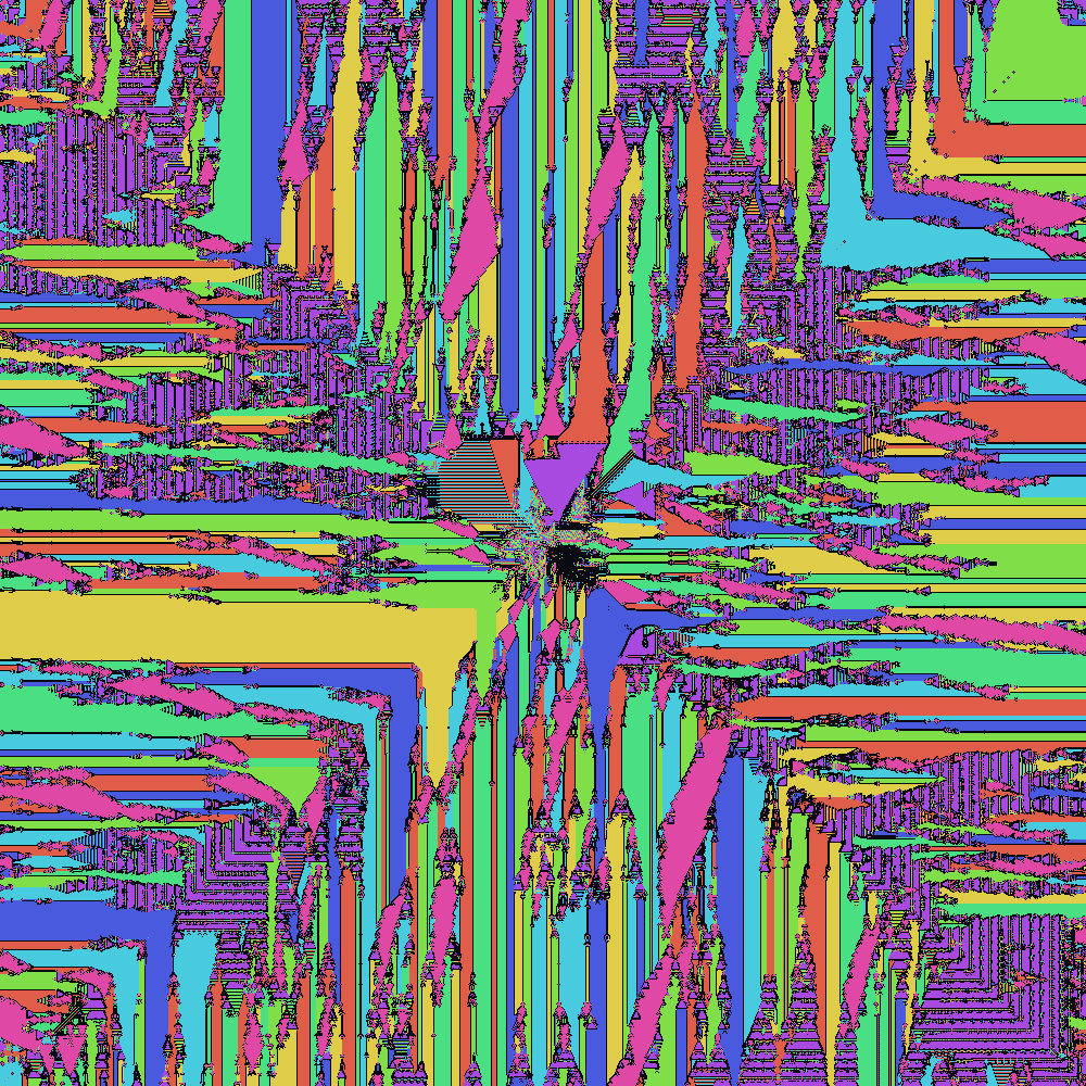 D6 at extent 1000: a vast dense circuit-board of color.