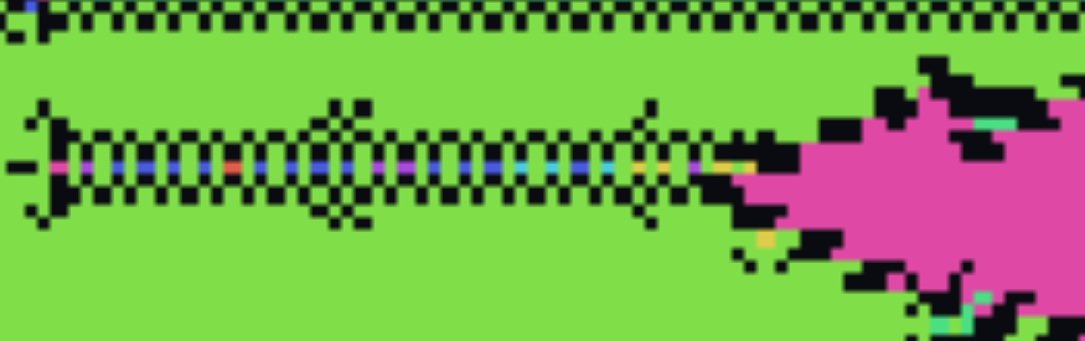 A thin horizontal bead-chain stretched along a domain wall.