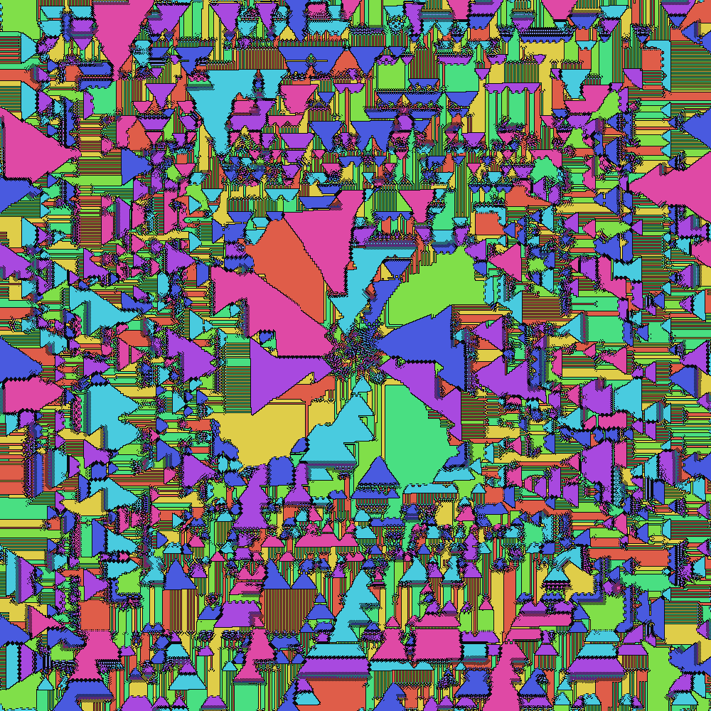 Extent 500: a smaller central pinwheel inside a larger busy mosaic frame.